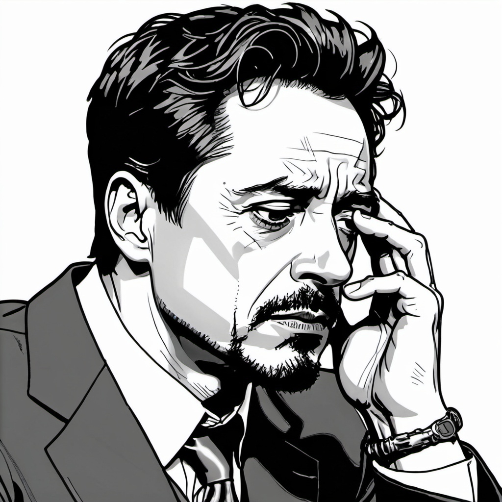 tony stark face palm colored line drawing leaning back