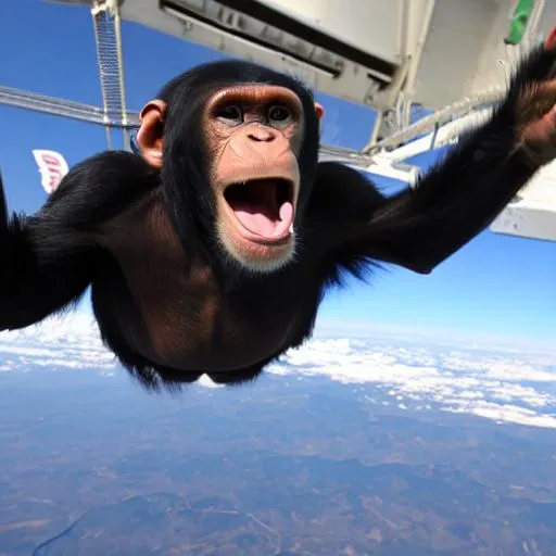 Prompt: Chimp skydiving with he's friends 