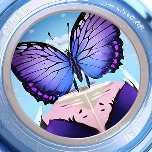 Prompt: A butterfly blue and purple wings on the flower closeup, detailed texture and details. macro lens, product photography