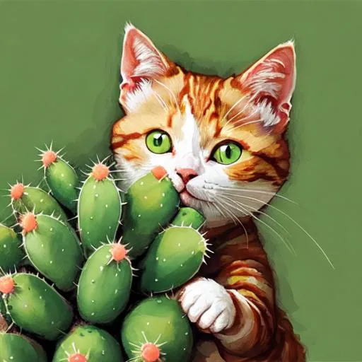 Prompt: cat eating cactus