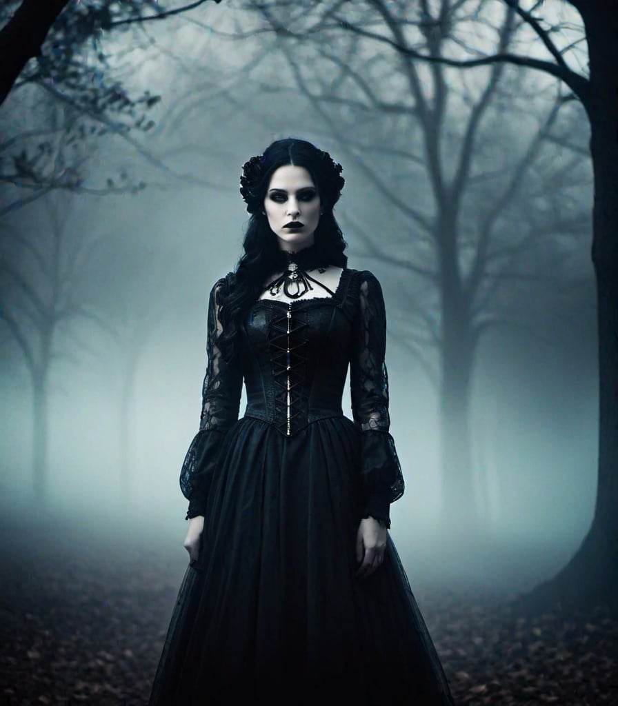 Subtle Gothic art photography. She is a Menacing bea... | OpenArt