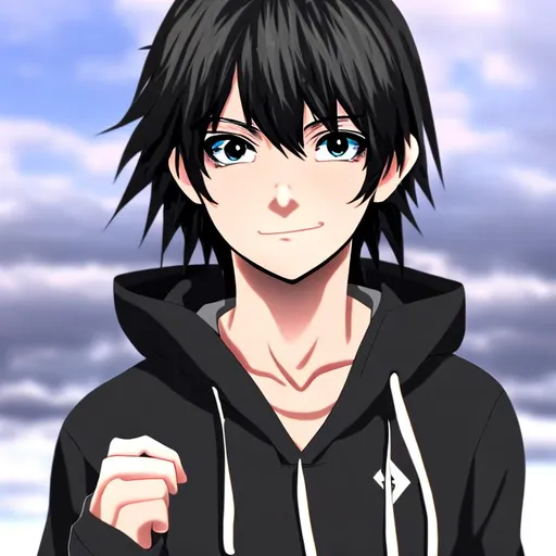 anime profile picture with black hair with black eye