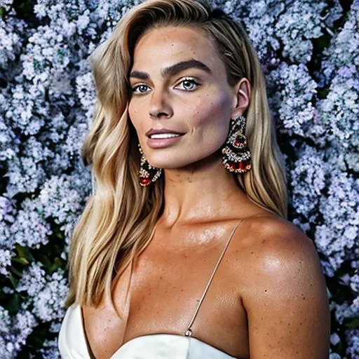 Prompt: Margot Robbie in Dolce&Gabbana bustier dress in a Wes Anderson background