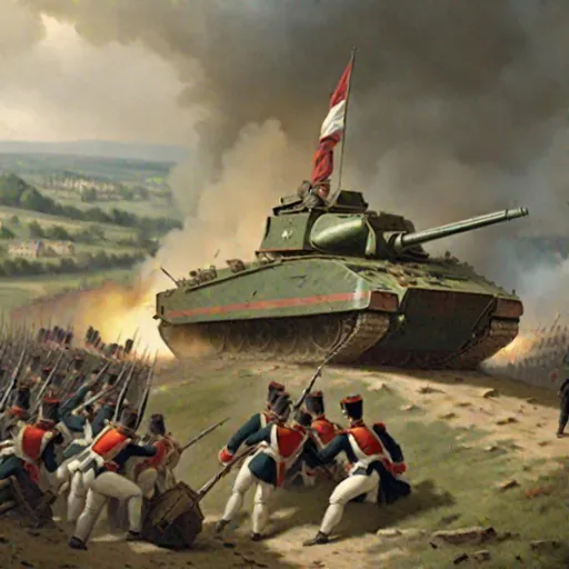 Prompt: Napoleonic War, Hill, Painting Art, main battle tank, French army, french 