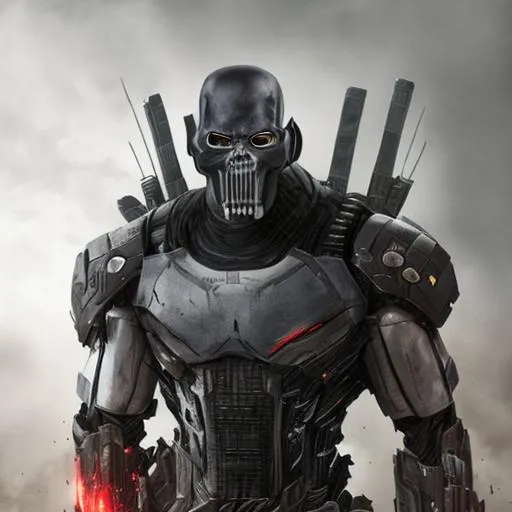 Prompt: war machine punisher, cinematic, character design, skinny full body