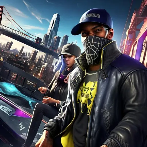 Prompt: an intersting thumnail for "watch dogs 2" game with a hot girl in it
 