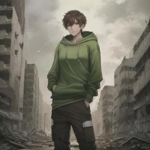 Green discount hoodie anime