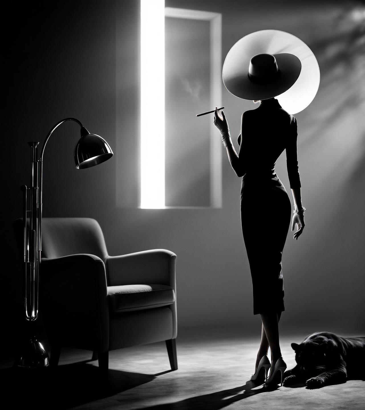 A slender woman with her back to the viewer wearing...
