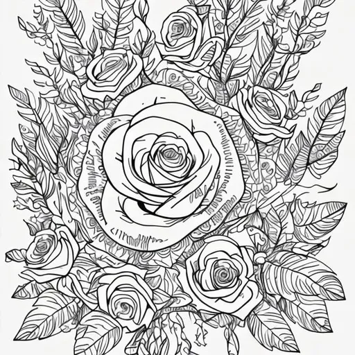 Prompt: A coloring page with a rose holding galaxy with ship shaped leaves