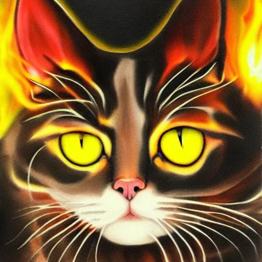 Prompt: cat portrait with fire eyes


