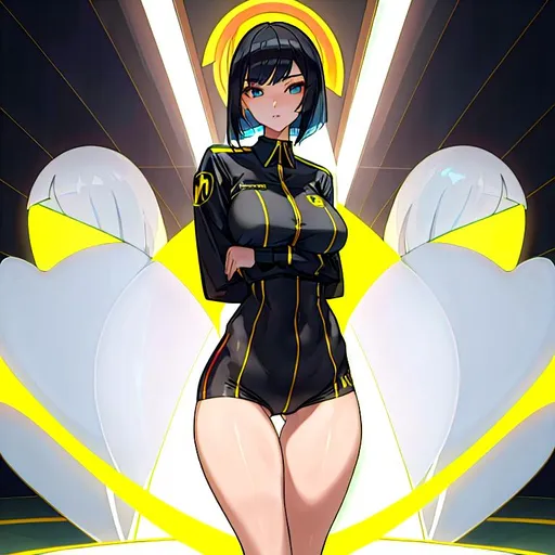 Prompt: a lonely AI girl, very tall, thick thighs, wide hips, huge glutes, long legs, slender arms, slender waist, big beautiful symmetrical eyes, intriguingly beautiful face, aloof expression, bob haircut with bangs, wearing a McDonald's Employee Uniform, 12K resolution, hyper quality, hyper-detailed, 12K resolution, hyper-professional