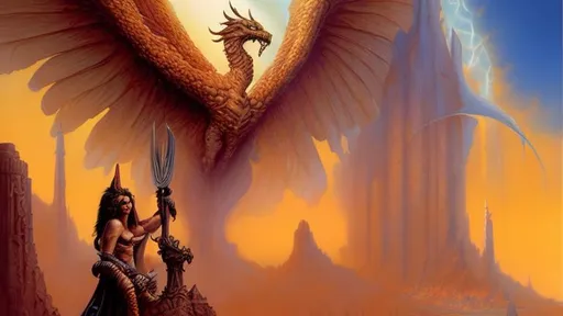 Prompt: Fantasy art by Boris vallejo and Julie Bell, a lone sentinal stands watch over the burning city 