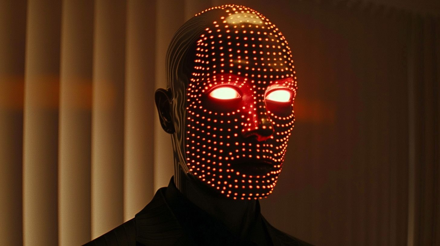 Prompt: why are that creepy guy staring at us in the style of 3d dot matrix