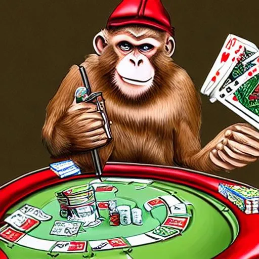 Prompt: Gangster monkey playing poker 