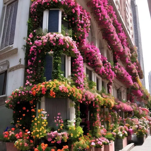Prompt: city buildings made out of flowers