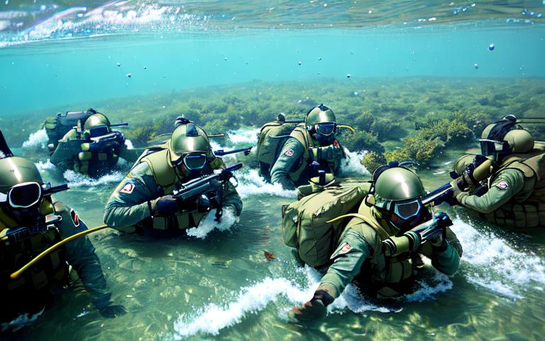 army fighting underwater during battle photo.