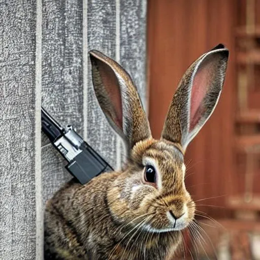 Prompt: Rabbit with a shotgun