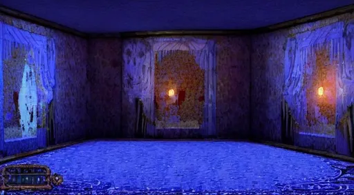 Prompt: A rather elegant room, similar to the one in the final battle of the video game The Legend of Zelda Majora's Mask, Blood watered by sleep in a moderate-moderate way