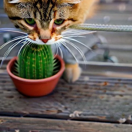 Prompt: cat eating cactus