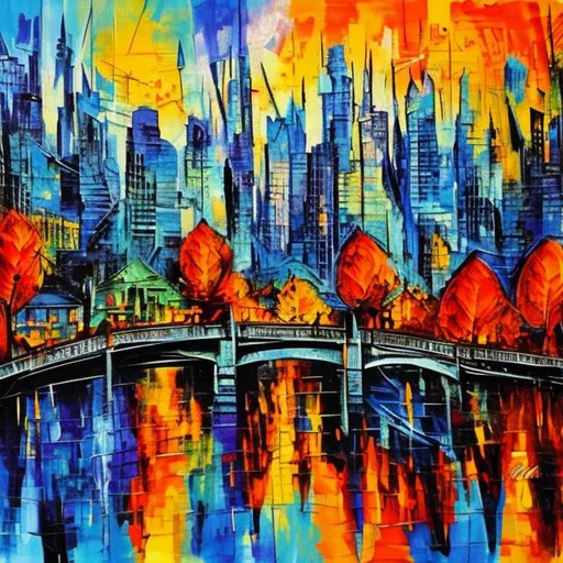 Prompt: 
 expressionism art, cityscape, autumn
