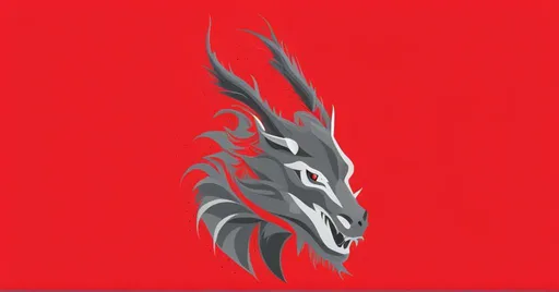 Prompt: 2d ferocious black and white dragon, vector illustration, school house logo, 2d flat, centred. Red background.