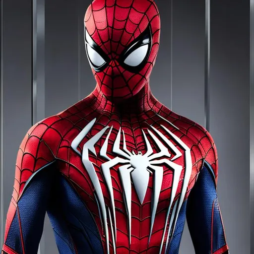 Prompt: sleek and modern Spiderman suit, combining the colors of red, black,
 silver, and white. The suit is made from a specialized fabric that enhances his agility and provides some level of protection. It also contains pockets and compartments to carry his tech inventions.