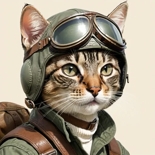 Prompt: cat wwii aviator, illustration