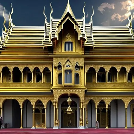 Prompt: an image of the grand palace of Alaric's, adorned with gold and jewels, reflecting his opulent lifestyle 