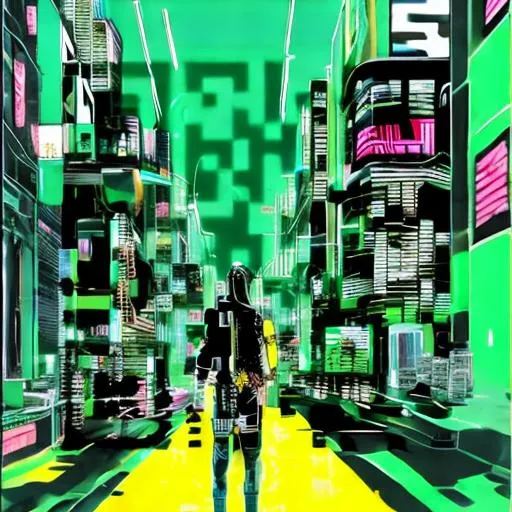 Prompt: Anime cyberpunk yellow green