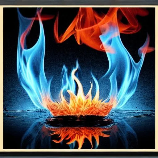 Prompt: Red Flames Burnt into Water, Science Poster, TruVIsion Media