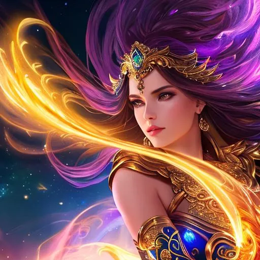 Prompt: Scorpio, Fantasy style, {{highest quality splash art masterpiece}}  a hyper realistic detailed image of a celestial feminine woman, covered in nightly glow, looking straight ahead, body facing camera, camera top third of image, perfect composition, super detailed, sharp focus, Highly Detailed, Hyperrealistic, sharp focus, Professional HDR, UDR, 120k, square jaw, light silver and white colored dress, silver shoulder Pauldrons + armor , long curly white hair, amber eyes, in a dark blue + green aurora borealis night-time fantasy background, no jewelry, Epic, heroic, protagonist, dramatic lighting,