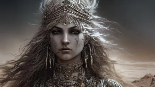 Prompt: goddess of the desert hyper realistic extremely detailed dark cinematic UHD in the style of Luis Royo 