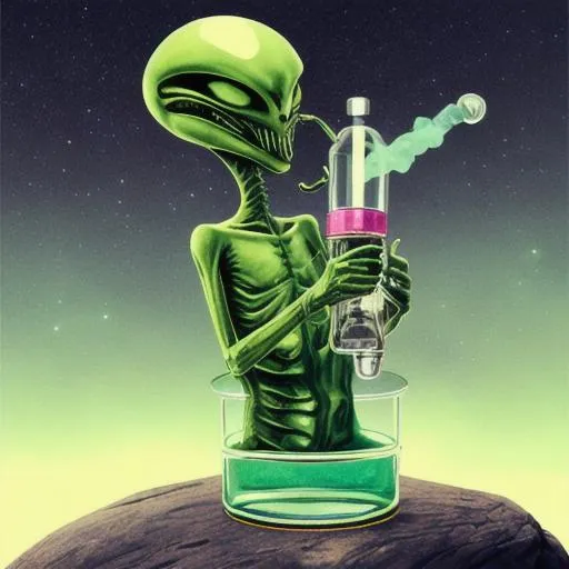 Prompt: alien smoking a bong