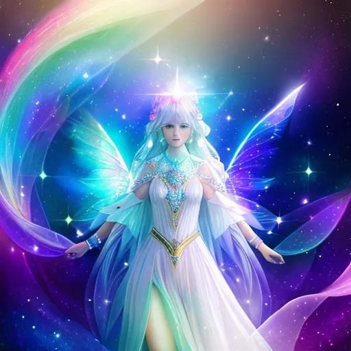 Prompt: White prism, cosmic,etherial, fairy, goddess of light ,closeup