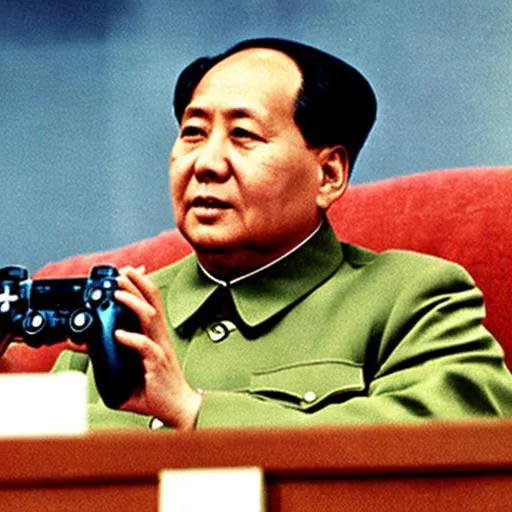 Prompt: Mao Zedong Looking At A Video Game Console 