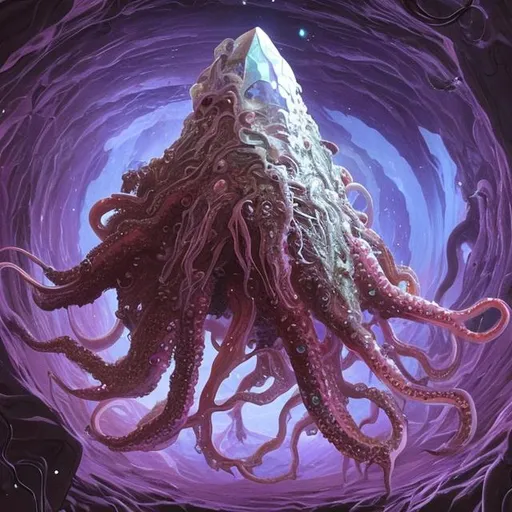 Bio-Space ship of living flesh, crystal form, squid... | OpenArt