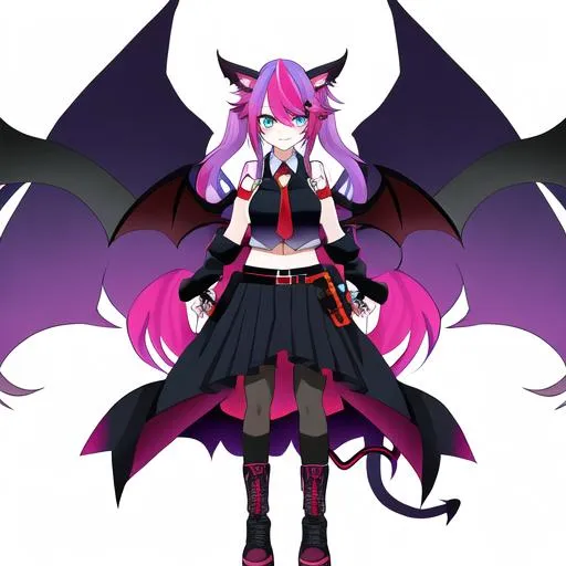 Prompt: Haley  as a demon (multi-color hair) (multi-color eyes)(she has horse ears) holding a katana, fighting, in a gunfight, bullets flying, fighting in a rural area, angry, (demon tail), (demon wings), lunging at the center, flying in the air