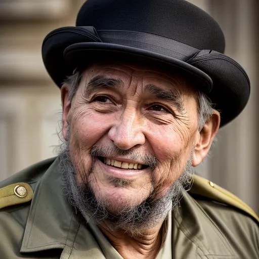 Prompt: Fidel Castro old age smiling portrait, HD, 4K, 8K, Hype realistic, Ultra detailing