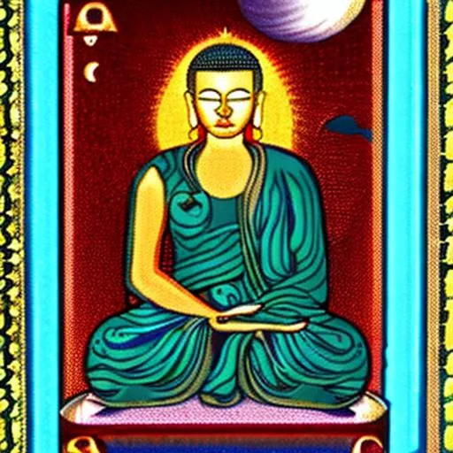 Prompt: tarot card, buddha