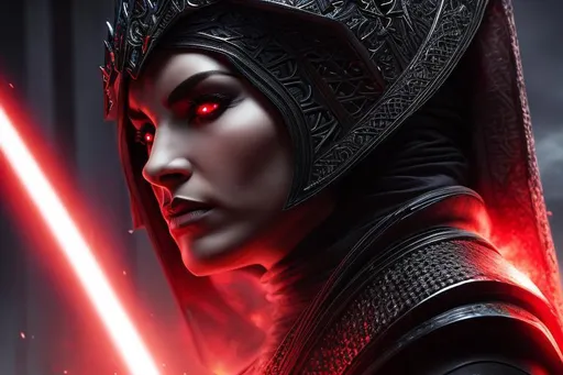 Prompt: Darth Karsha, Female Sith Warrior, Hyperrealistic Digital Portrait, Embodying Menace and Power, Camera: High-Resolution DSLR, Shot: Intimidating Stare, Rendered with Lifelike Details and Commanding Presence, (hyperrealistic digital portrait:1.16), (darth karsha:1.1), (sith warrior:1.1), (menace and power:1.1), (high-resolution DSLR:1.08), (intimidating stare:1.1), (lifelike details:1.1), (commanding presence:1.1)