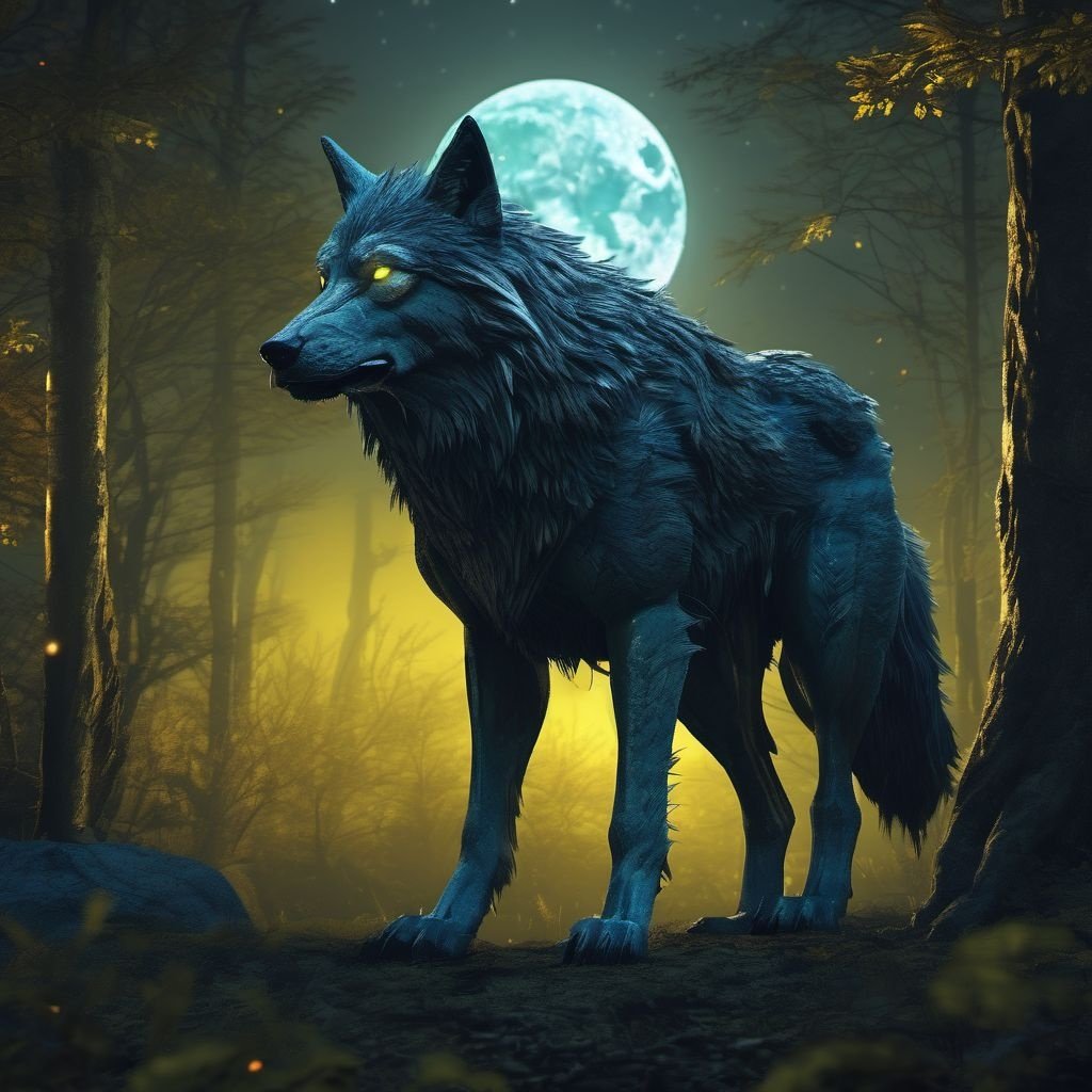 Prompt: Ancient wolf, giant wolf with dark green fur, Majestic giant wolf, Glowing yellow eyes, giant wolf in the forest at night, realistic, horror, In the forest, Night time, Moon in the background, Giant moon, 4k, illunimation, glowing blue illumination from moon, wide shot, far away, dark souls theme, blood bourne theme, horror theme, dark fantasy, Style: Fantasy Art Steps: 32, Sampler: DPM++ 2M Karras, CFG scale: 7, Seed: 2840520125, Size: 1024x1024, Model hash: 31e35c80fc, Model: sd_xl_base_1.0, Version: v1.5.1