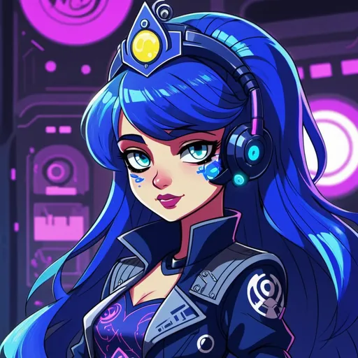 Prompt: Cyberpunk equestria girls princess luna