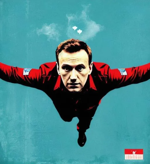 Prompt: Alexei Navalny, wing, flying, political prisoner, turquoise, Banksy, Navalny
