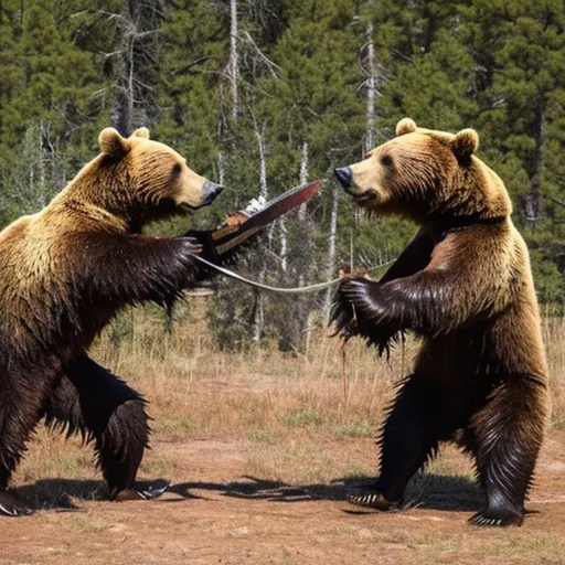 Prompt: Bear knife fighting