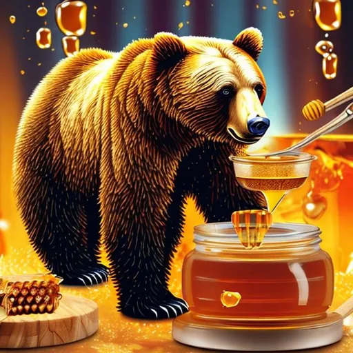 Prompt: A bear struggling with an addiction to honey