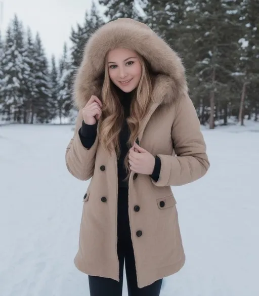 cute Finnish girl, Heavy Coat and Fur Hat in the sno