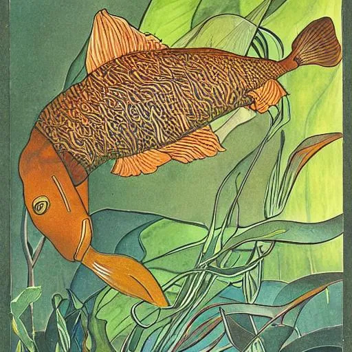 Prompt: Art Nouveau style painting of a plecostomus
