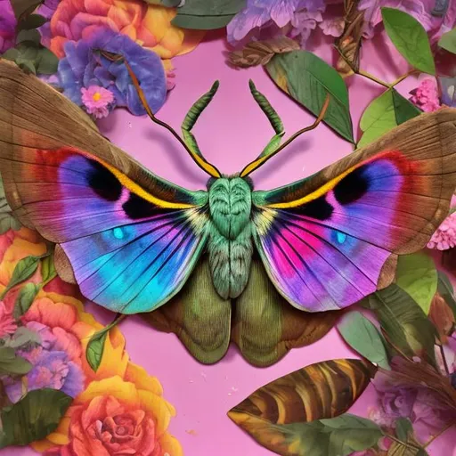 Prompt: Hercules moth diorama in the style of Lisa frank