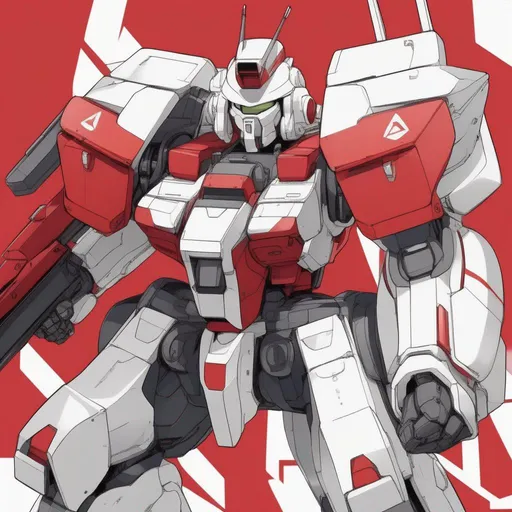 Prompt: a full figure, whole body, of a humanoid mecha. massive shoulders, massive legs, two connons for arms. Red and White. Zaku head. well draw head. detailed. Principality of zeon. Zaku II art. Tomino art. anime art. anime style. 2d. 2d art.