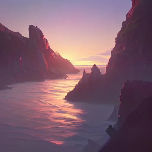 Prompt: a sunset with a cliff, digital art style